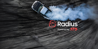 Radius Logo on car doing burnouts